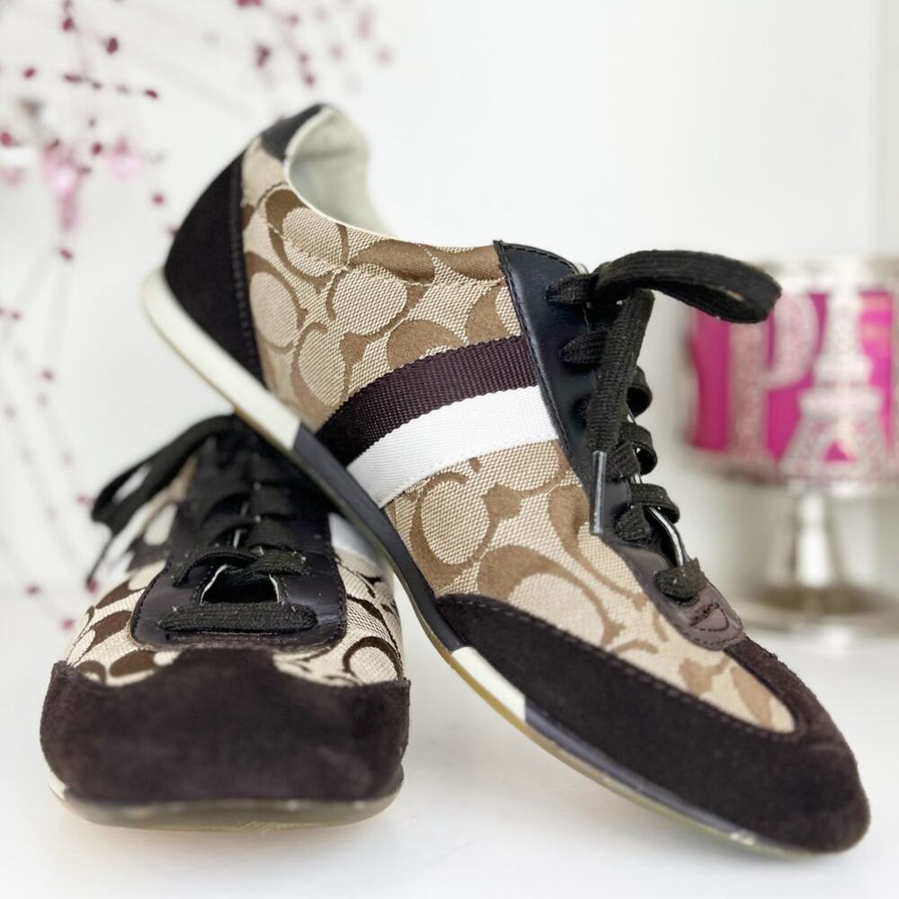 Coach Joss‎ Signature Logo Suede Low Top Lace Up Sneakers Shoes Brown Size 8 M